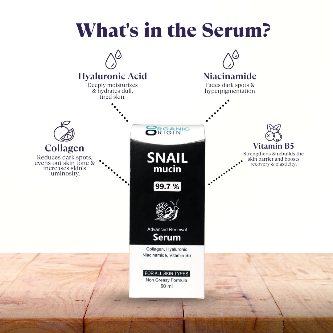 Organic Origin Snail Mucin Face Serum – Deep Repair & Hydration (50ml)